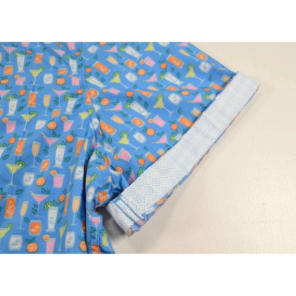 Johnston & Murphy Shirt Men's L Button Front Short Sleeve Blue w/ Cocktail Glass - Picture 6 of 16